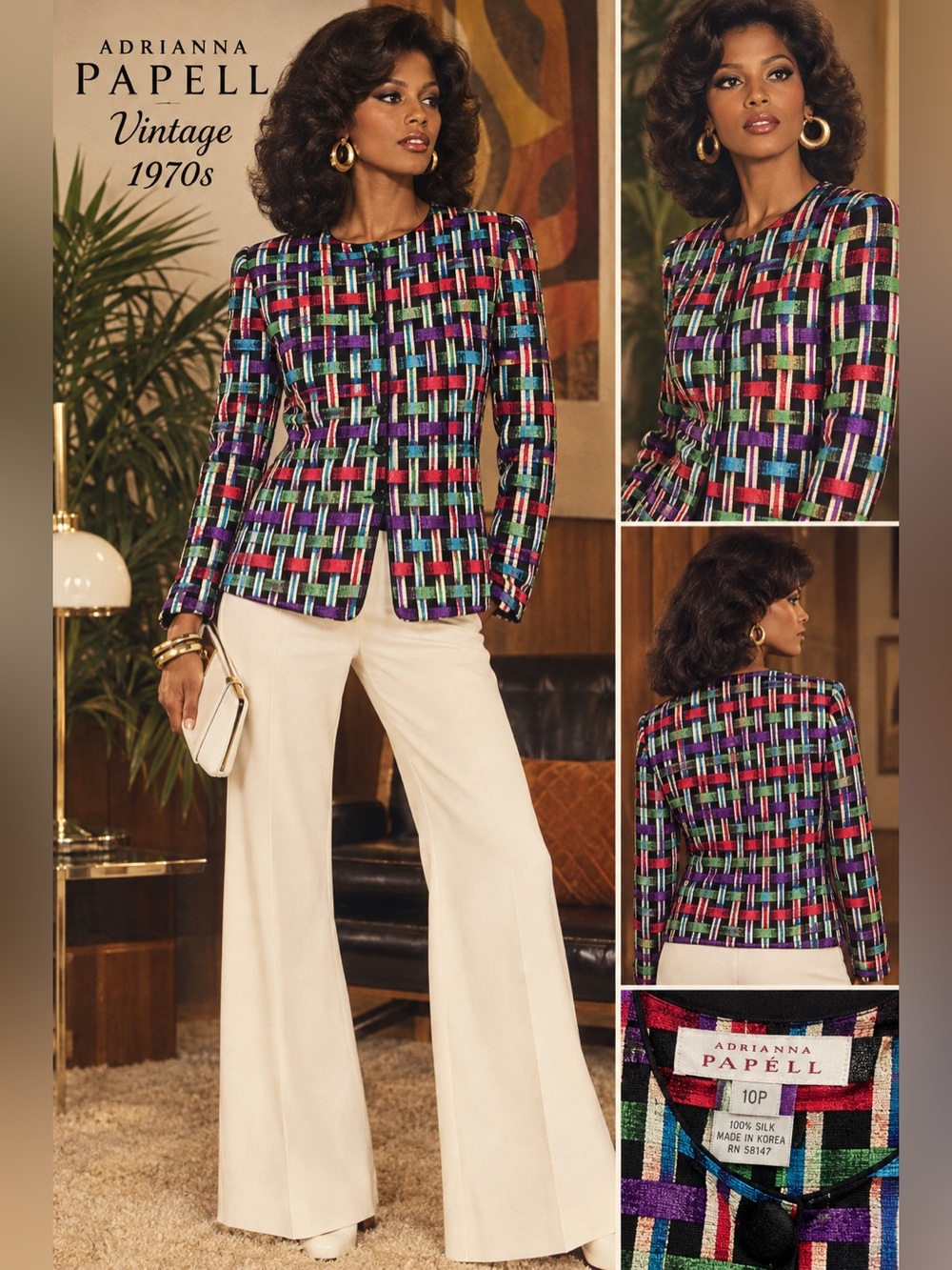 Vintage Adriana Papell 100%silk multi color pattern jacket Ptp 21” - Picture 1 of 6